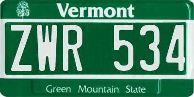 VT license plate ZWR534