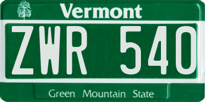 VT license plate ZWR540