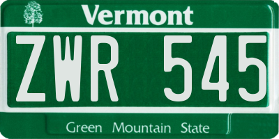 VT license plate ZWR545