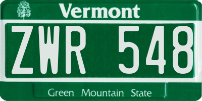 VT license plate ZWR548