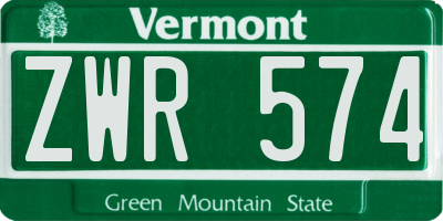 VT license plate ZWR574
