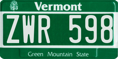 VT license plate ZWR598