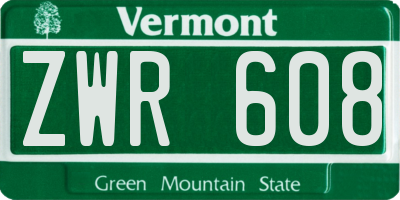 VT license plate ZWR608