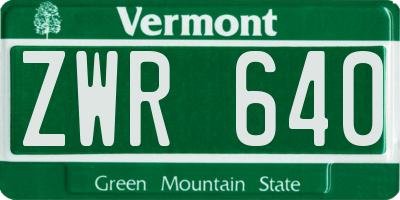 VT license plate ZWR640