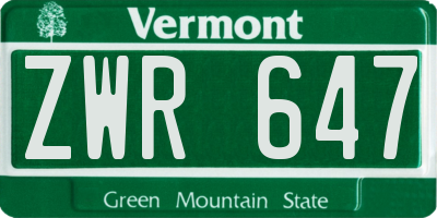 VT license plate ZWR647