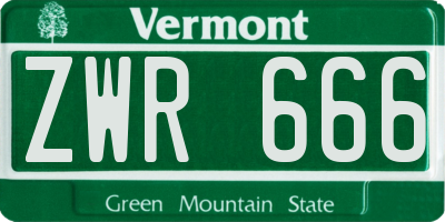 VT license plate ZWR666