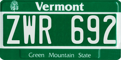 VT license plate ZWR692