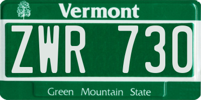 VT license plate ZWR730