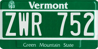 VT license plate ZWR752