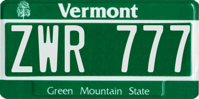 VT license plate ZWR777