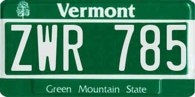 VT license plate ZWR785