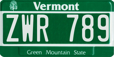 VT license plate ZWR789