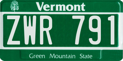 VT license plate ZWR791