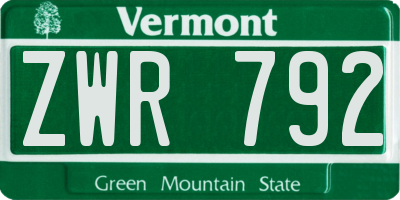 VT license plate ZWR792