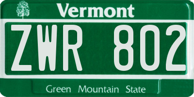 VT license plate ZWR802