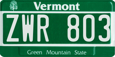 VT license plate ZWR803
