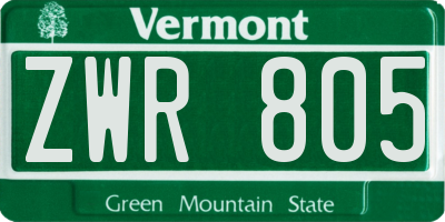 VT license plate ZWR805