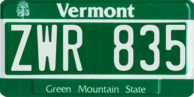 VT license plate ZWR835