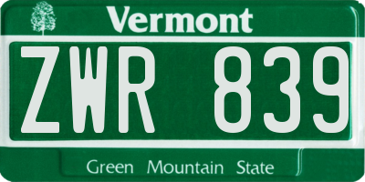 VT license plate ZWR839