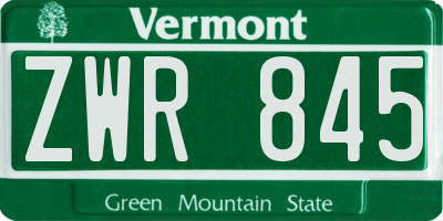 VT license plate ZWR845