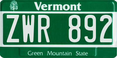 VT license plate ZWR892