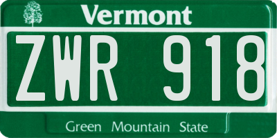 VT license plate ZWR918