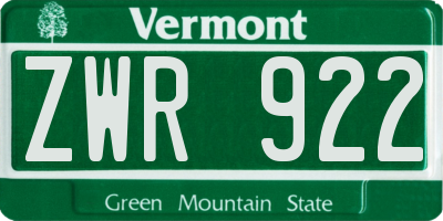 VT license plate ZWR922