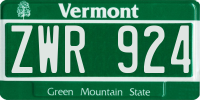 VT license plate ZWR924