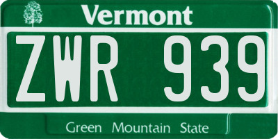 VT license plate ZWR939