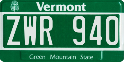 VT license plate ZWR940