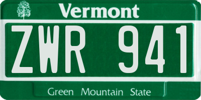 VT license plate ZWR941