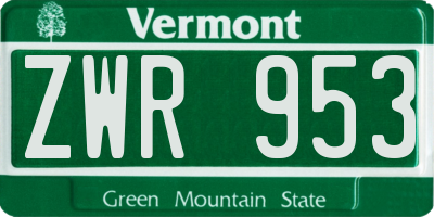 VT license plate ZWR953