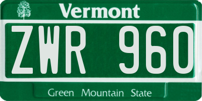 VT license plate ZWR960