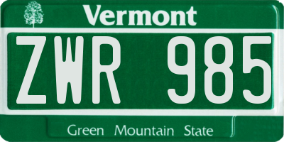 VT license plate ZWR985