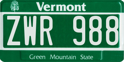 VT license plate ZWR988