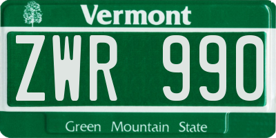 VT license plate ZWR990
