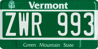 VT license plate ZWR993