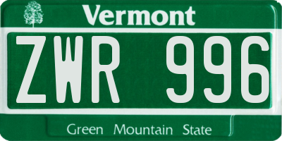 VT license plate ZWR996