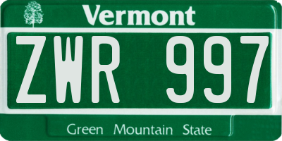 VT license plate ZWR997