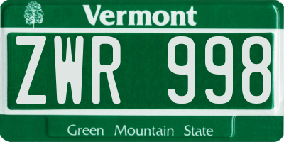 VT license plate ZWR998