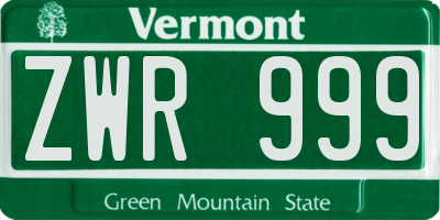 VT license plate ZWR999