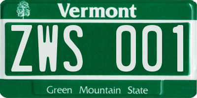 VT license plate ZWS001