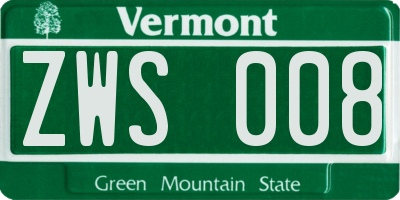 VT license plate ZWS008