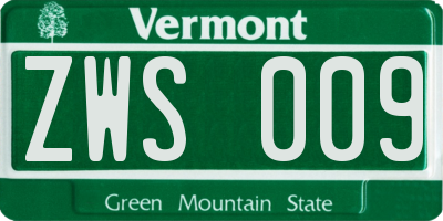 VT license plate ZWS009