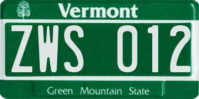 VT license plate ZWS012