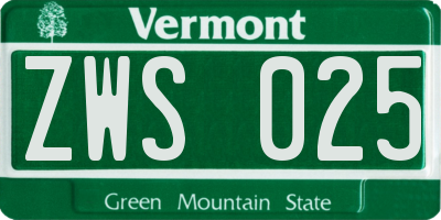VT license plate ZWS025