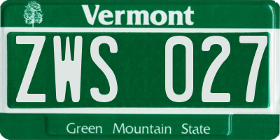 VT license plate ZWS027