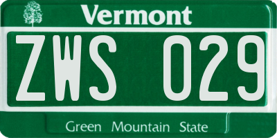 VT license plate ZWS029