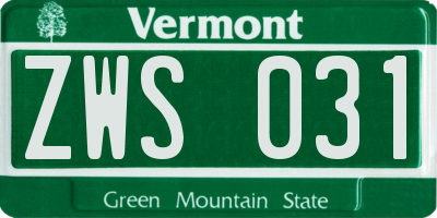 VT license plate ZWS031