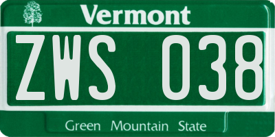 VT license plate ZWS038